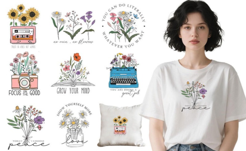 Embroidery Flower - 漫画風花柄アイロン接着熱転写ステッカー Tシャツ DIY 手作り刺繍アップリケトリムアクセサリー ソーイング用品