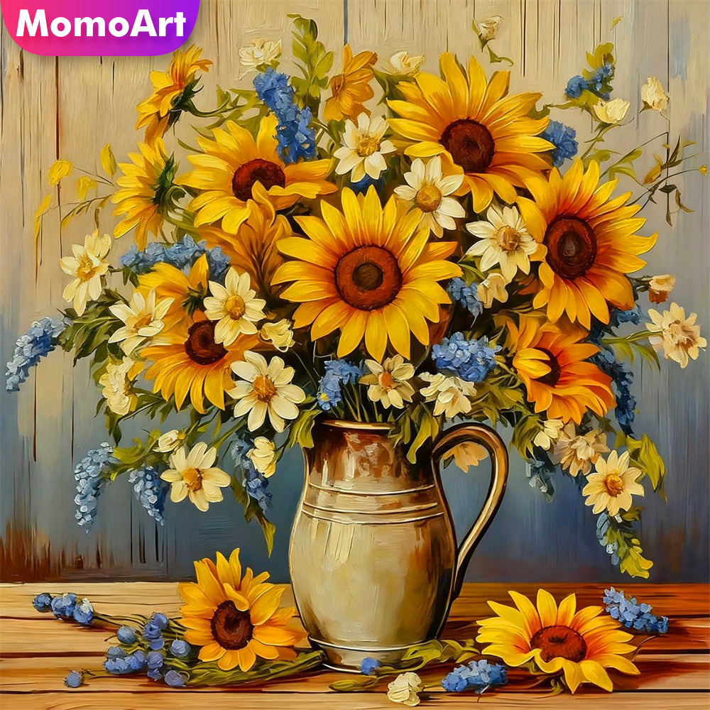 Embroidery Design Patterns Flowers - Momoart カウントクロスステッチひまわりデザインプリントキャンバス刺繍花の絵針仕事ユニークなクラフトキット手作りギフト