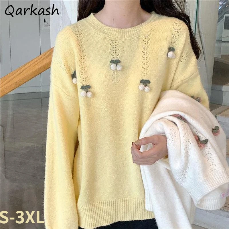 Embroidery Design Love - 女性のための刺繍された柔らかいプルオーバー,愛らしいデザイン,レジャー,バギー,5色,シックなオルチャン,快適なセーター,人気のイン,秋