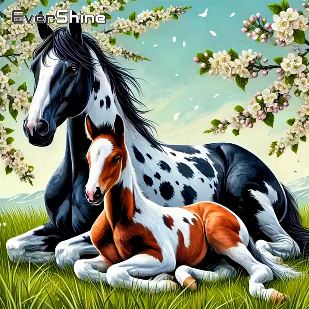 Embroidery Design Patterns Flowers - Evershine カウントクロスステッチ馬動物デザインプリントキャンバス刺繍花の絵針仕事ユニークな手作り趣味