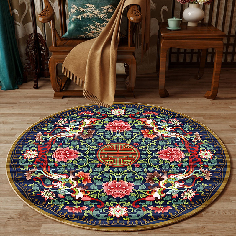 Embroidery Online Design - 中国風の花柄デザイン寝室装飾ラウンドラグ刺繍シリーズソフトリビングルーム滑り止めカーペット洗えるチェアマット