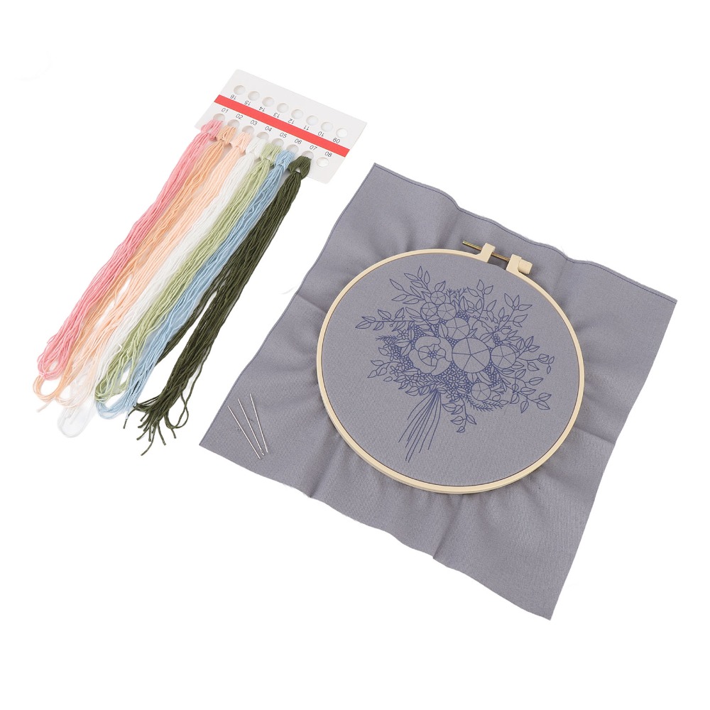 Embroidery Design Patterns Flowers - プリントパターン刺繍スターターキット 3Dフラワーデザイン カラースレッドセット DIY刺繍キット 初心者向けフラワー刺繍キット