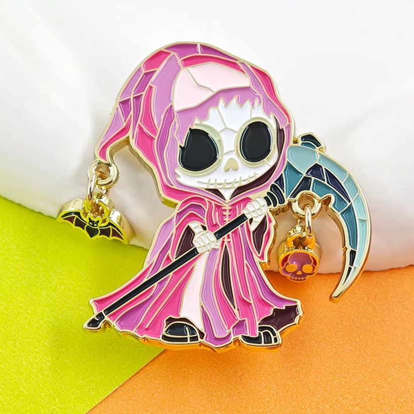 Embroidery Bracelet - パステルゴス死神ダングルエナメルピンキュートピンク鎌スカルブローチ動くコウモリチェーンバッジ不気味キュートラペルピンバックパックG
