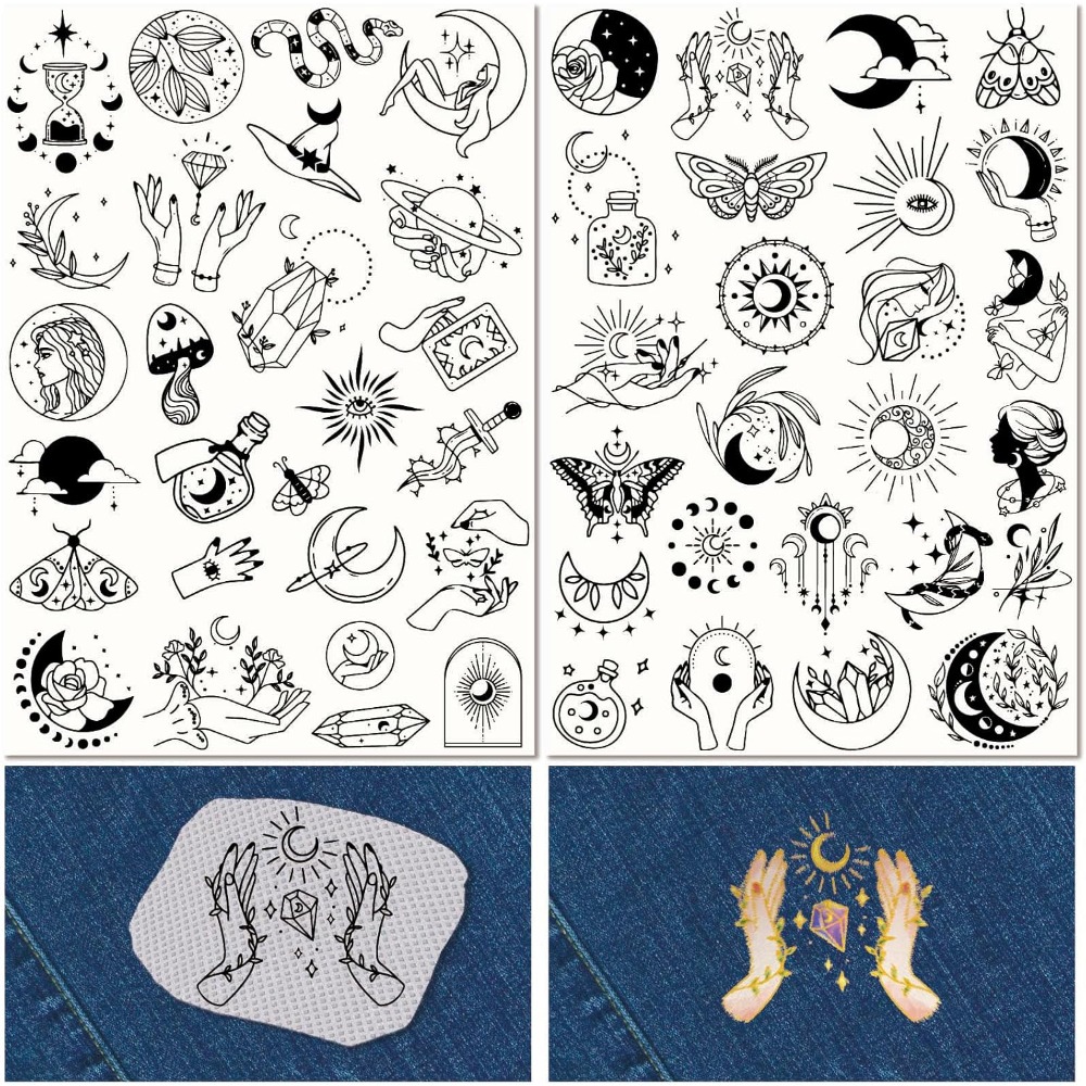 Embroidery Motif - 51 個自由奔放に生きる月太陽水溶性刺繍スタビライザーパターンマジックタロット手縫いスティックとステッチ A4 転写生地
