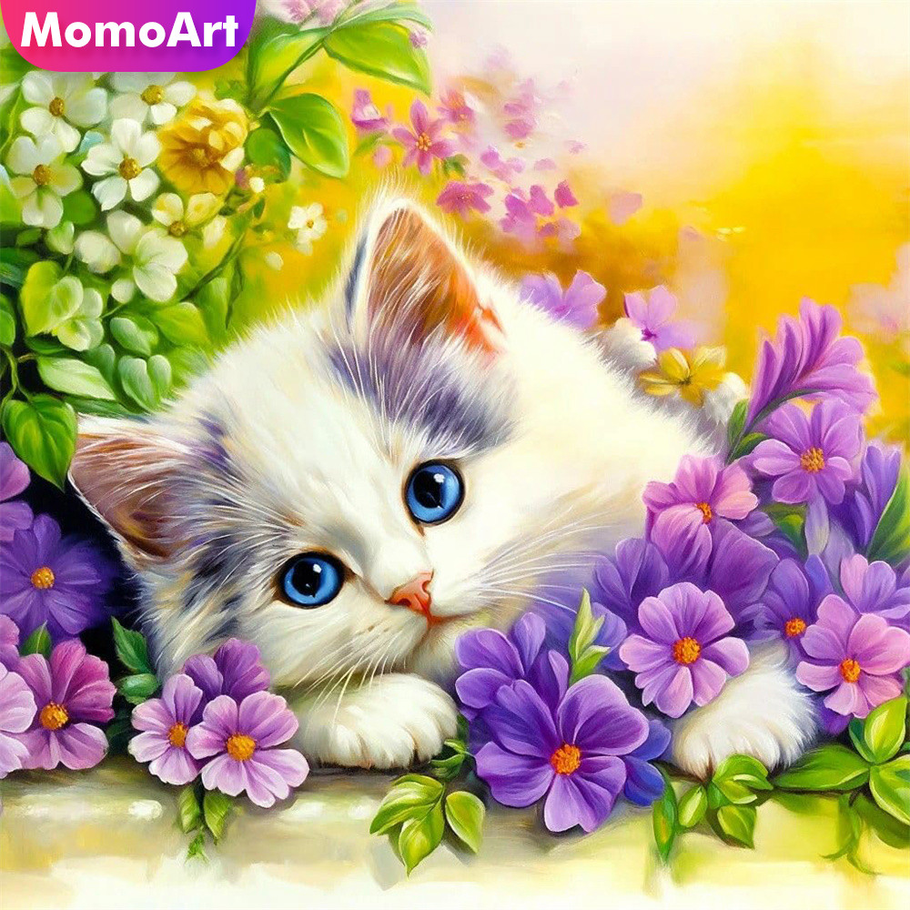 Embroidery Design Patterns Flowers - Momoart カウントクロスステッチ猫動物刺繍生地花柄 11CT 未印刷針仕事ユニークな家の装飾