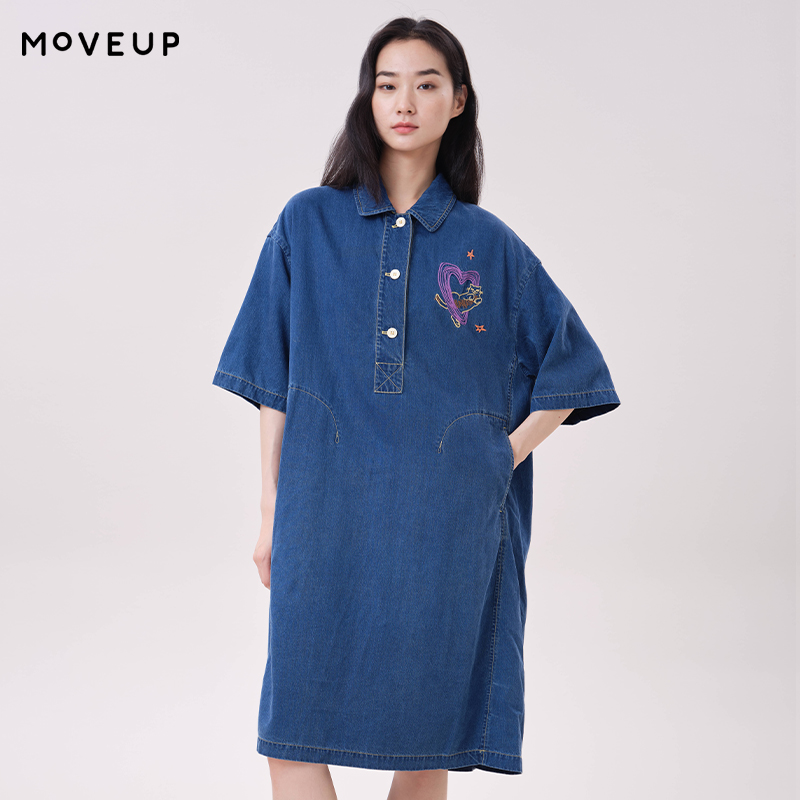 MOVEUP リヨセルデニムドレス ポロカラー ハートキャッ - Embroidery Cat のレビューと価格