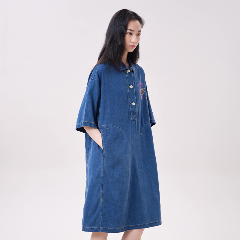 MOVEUP リヨセルデニムドレス ポロカラー ハートキャッ - Embroidery Cat のレビューと価格
