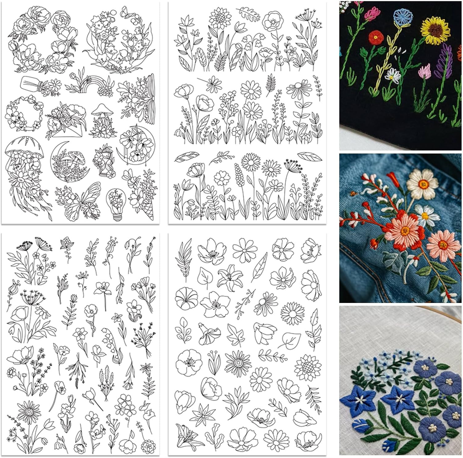 ORIGACH 4枚入り水溶性刺繍用下地シート - 花柄、開 - Embroidery Design Patterns Flowers のレビューと価格