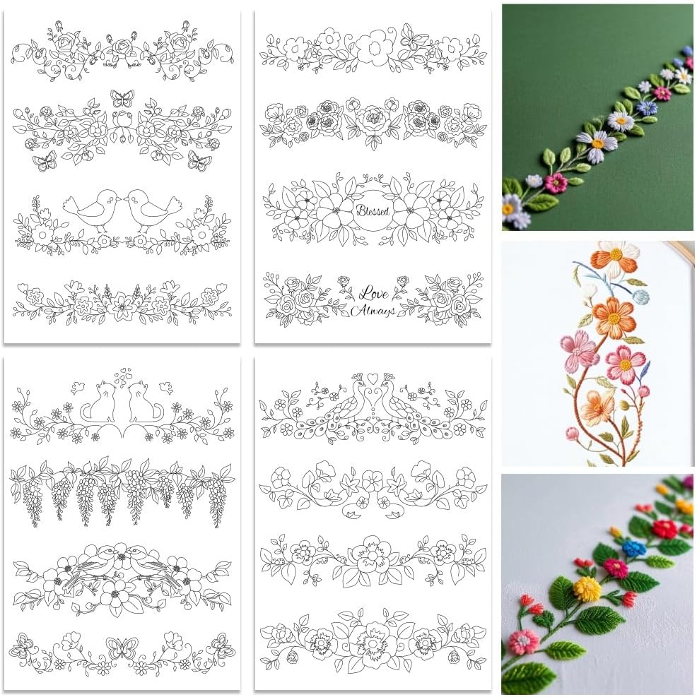 ORIGACH 4枚入り水溶性刺繍用下地シート - 花柄、開 - Embroidery Design Patterns Flowers のレビューと価格