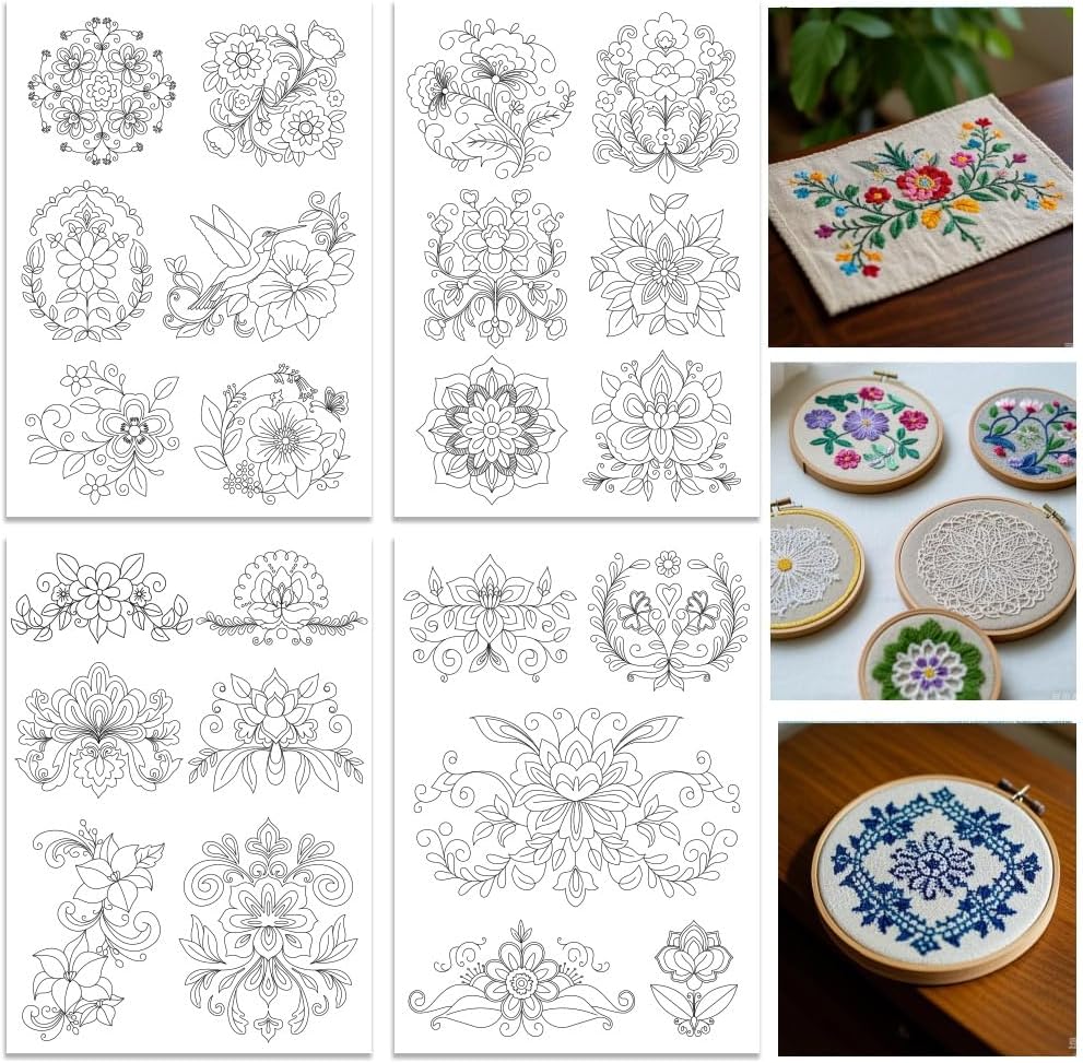 ORIGACH 4枚入り水溶性刺繍用下地シート - 花柄、開 - Embroidery Design Patterns Flowers のレビューと価格
