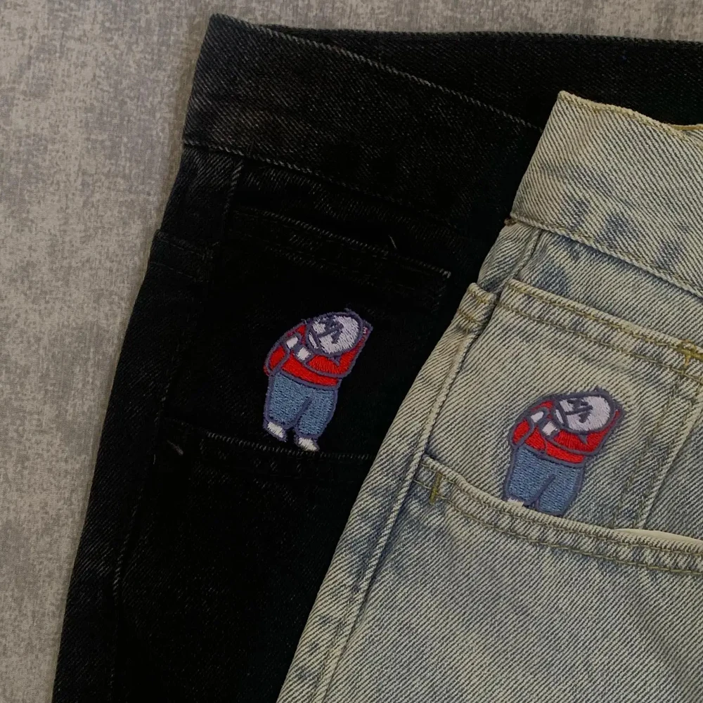 レトロパンクロック刺繍バギーボーイジーンズ女性ストリートウェ - Embroidery On Jeans のレビューと価格