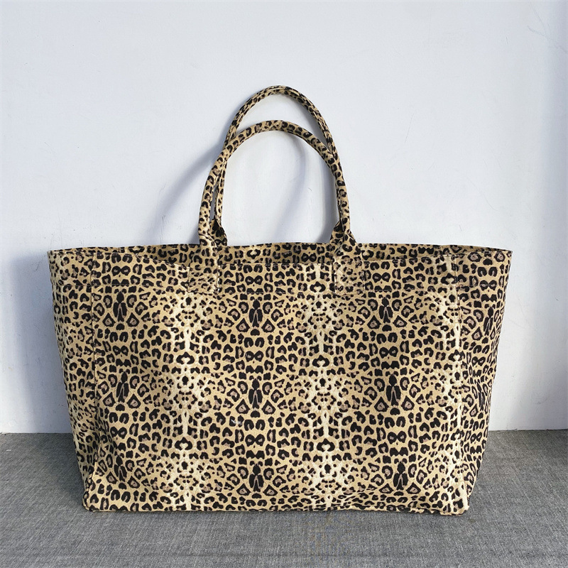 ユニセックスヒョウ柄刺繍キャンバストートバッグカジュアルハン - Embroidery Motif のレビューと価格