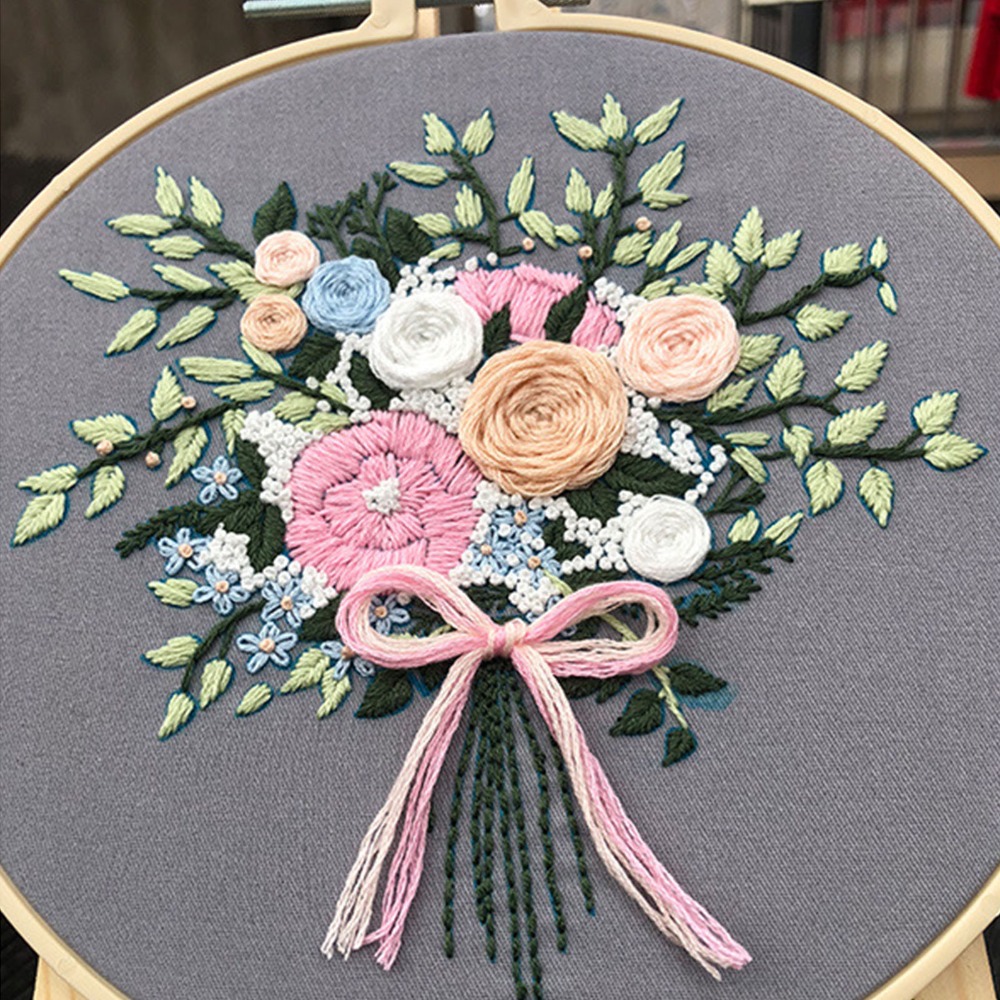プリントパターン刺繍スターターキット 3Dフラワーデザイン  - Embroidery Design Patterns Flowers のレビューと価格