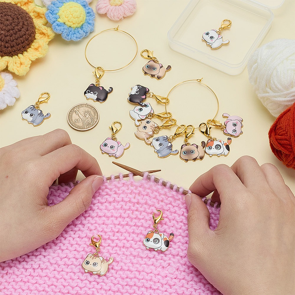 14 個 7 スタイル猫合金エナメルペンダントロックステッチ - Embroidery Cat のレビューと価格