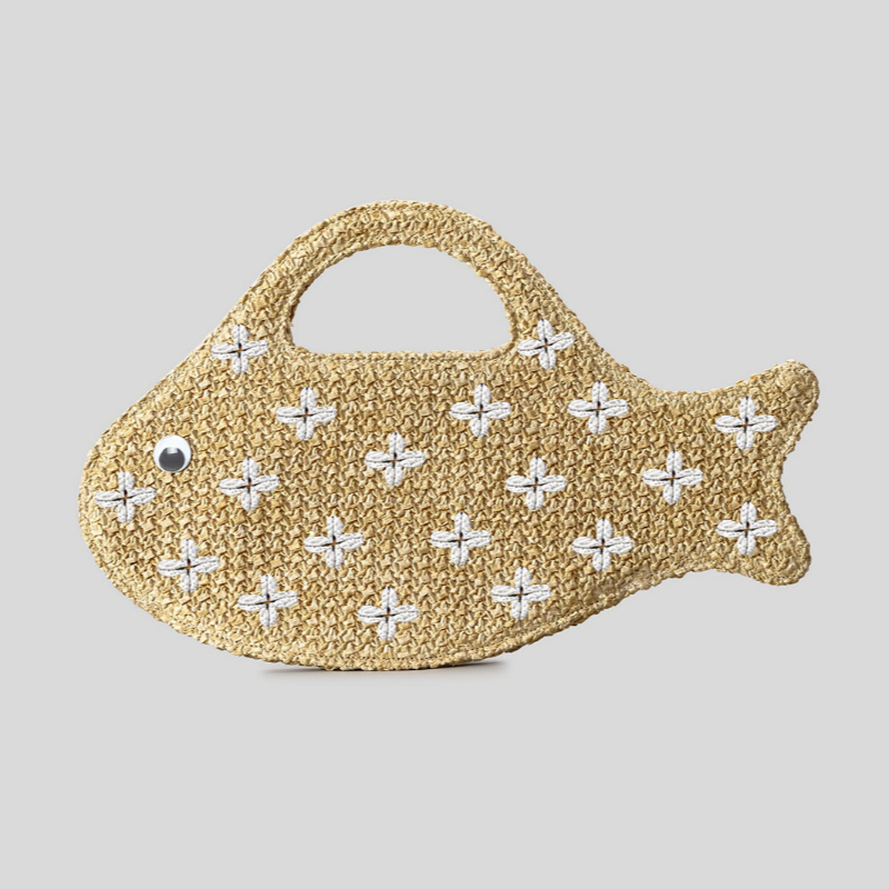 ラフィアわら編みバッグ、魚の形をした面白くてかわいい女性用ハ - Embroidery Fish のレビューと価格