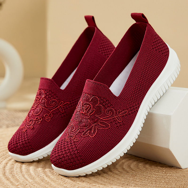 花刺繍ニットメッシュスリッポンシューズ女性通気性ノンスリップ - Embroidery Flower のレビューと価格