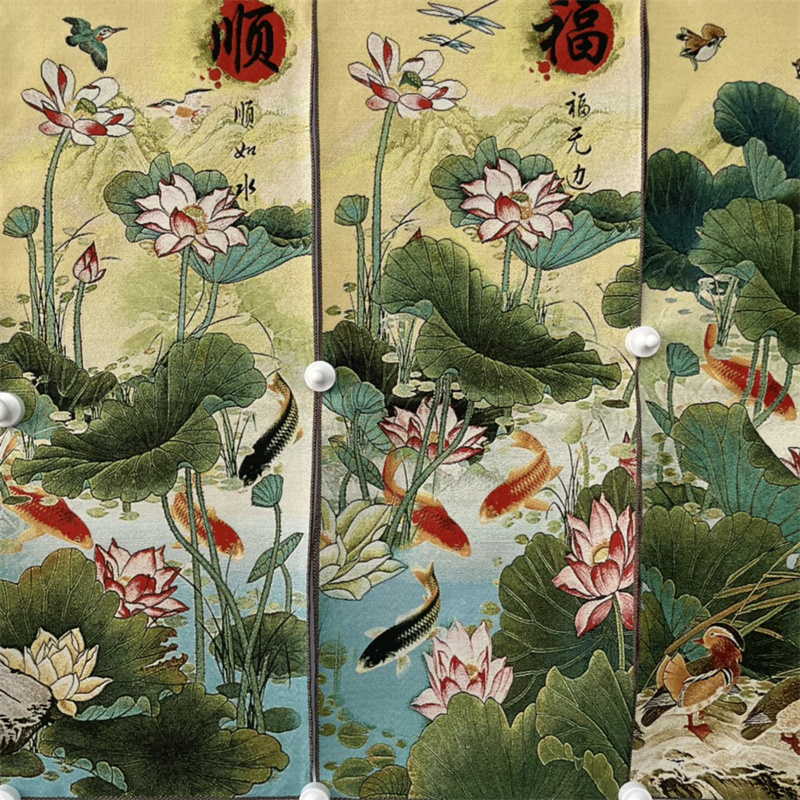 中国古色錦織四屏蓮と魚模様刺繍絵画 - 家庭装飾用装飾芸術作 - Embroidery Fish のレビューと価格