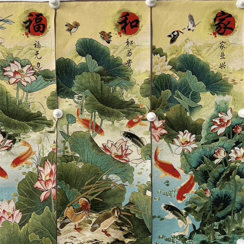中国古色錦織四屏蓮と魚模様刺繍絵画 - 家庭装飾用装飾芸術作 - Embroidery Fish のレビューと価格