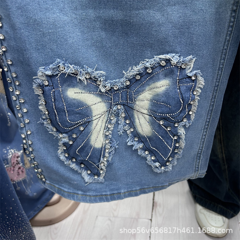 春夏新作ゆったりレディースツーピースセット刺繍蝶柄白半袖Tシ - Embroidery On Jeans のレビューと価格