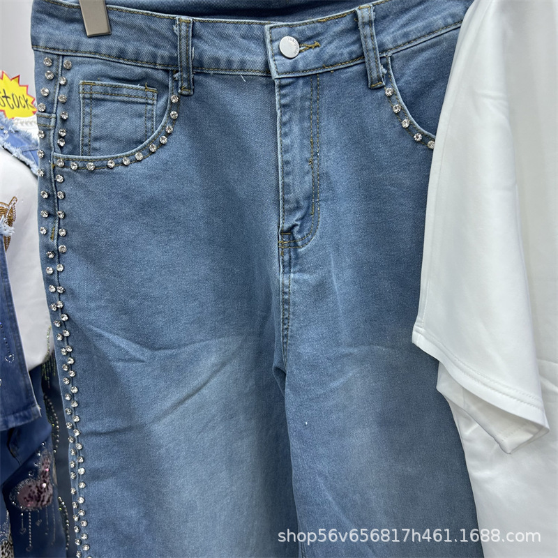 春夏新作ゆったりレディースツーピースセット刺繍蝶柄白半袖Tシ - Embroidery On Jeans のレビューと価格