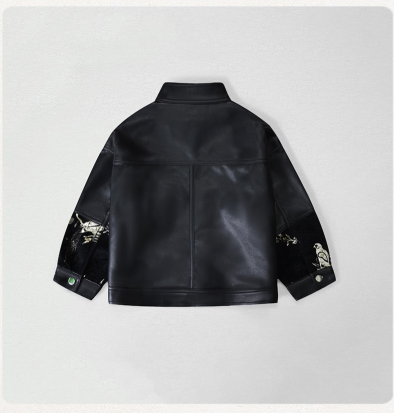 紳士風キッズ刺繍入りバイク用PUレザージャケット 男の子用  - Embroidery Class のレビューと価格