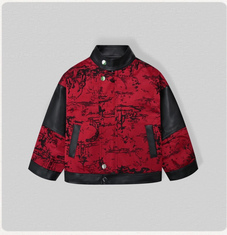 紳士風キッズ刺繍入りバイク用PUレザージャケット 男の子用  - Embroidery Class のレビューと価格