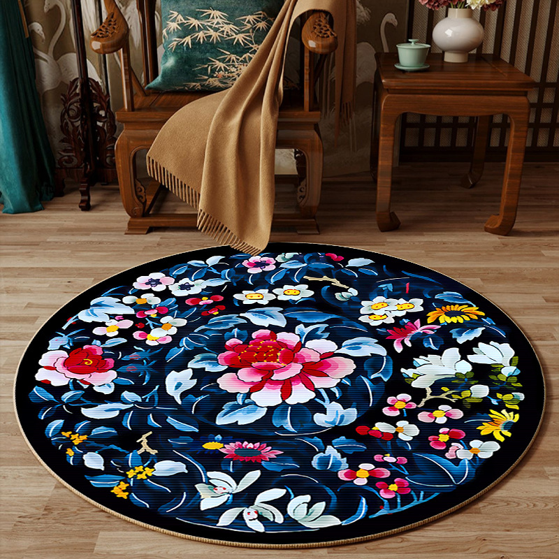 中国風の花柄デザイン寝室装飾ラウンドラグ刺繍シリーズソフトリ - Embroidery Online Design のレビューと価格