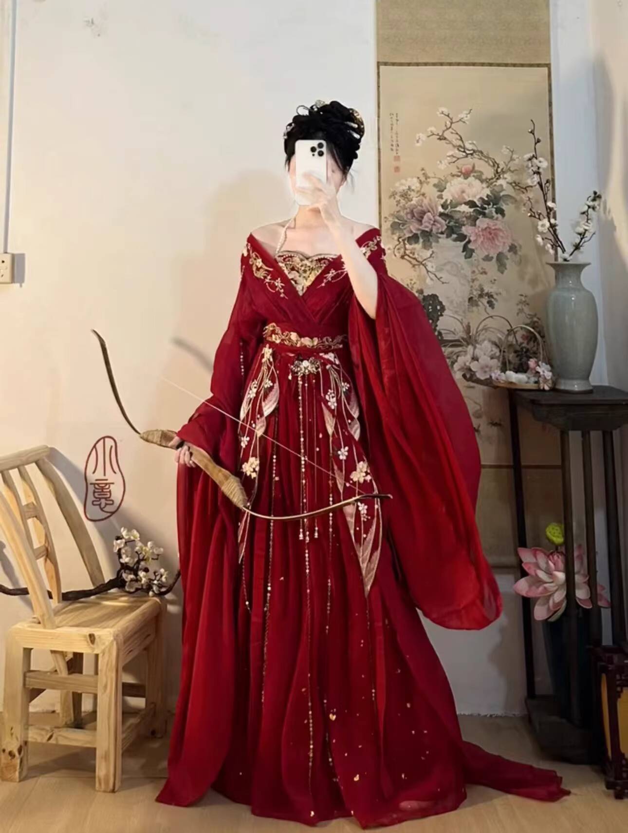 2025年ホットな国風花の女神レッド重工業刺繍トレーリング新 - Embroidery Flower のレビューと価格