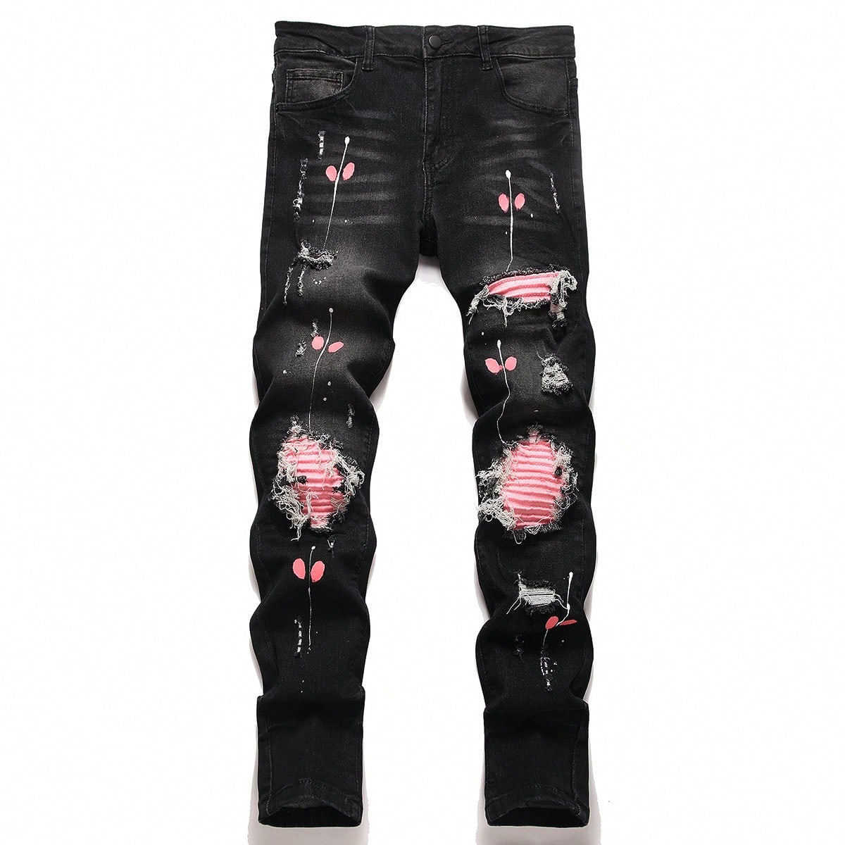 ハイストレッチメンズダメージデニムジーンズ、スキニーヒップホ - Embroidery On Jeans のレビューと価格