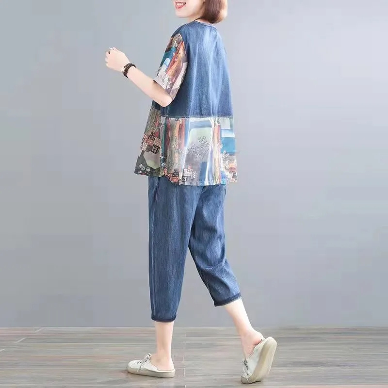 5XL 夏の女性のジーンズセット春夏の新プリントステッチファ - Embroidery On Jeans のレビューと価格