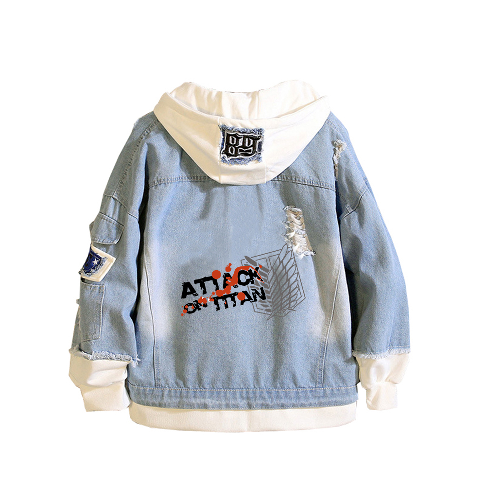 進撃の巨人アニメデニムジャケットスカウト軍団プリントジーンズ - Embroidery On Jeans のレビューと価格