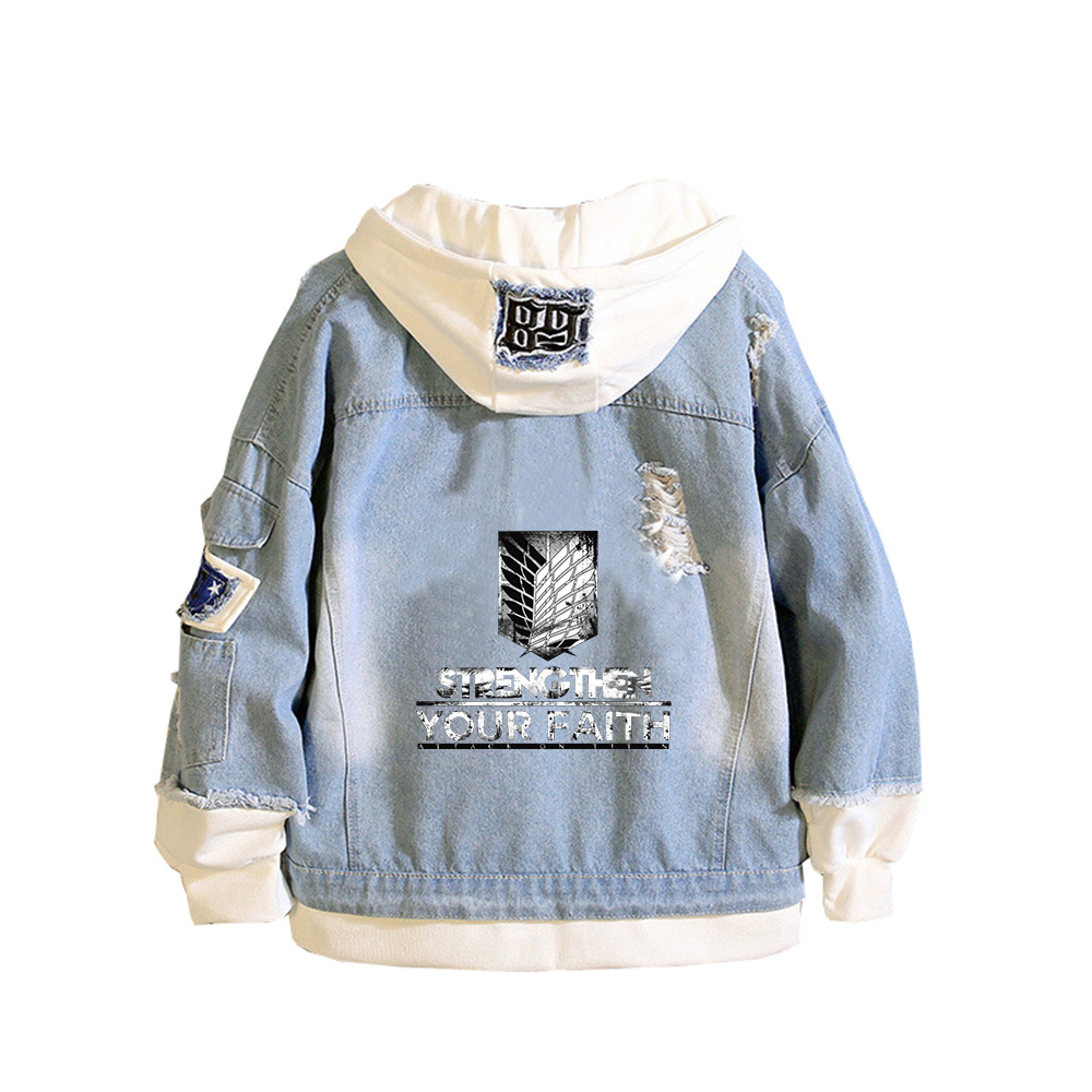 進撃の巨人アニメデニムジャケットスカウト軍団プリントジーンズ - Embroidery On Jeans のレビューと価格
