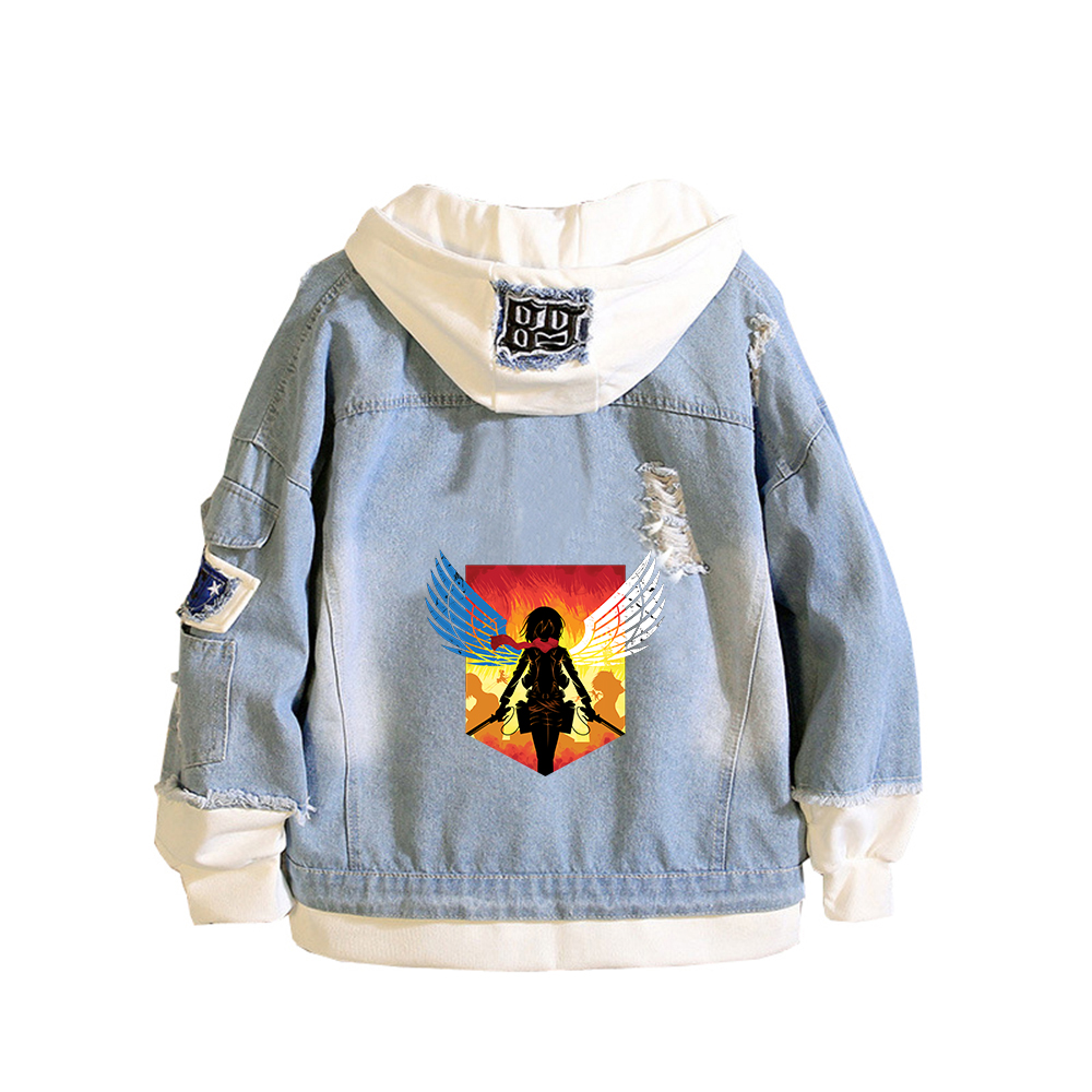 進撃の巨人アニメデニムジャケットスカウト軍団プリントジーンズ - Embroidery On Jeans のレビューと価格