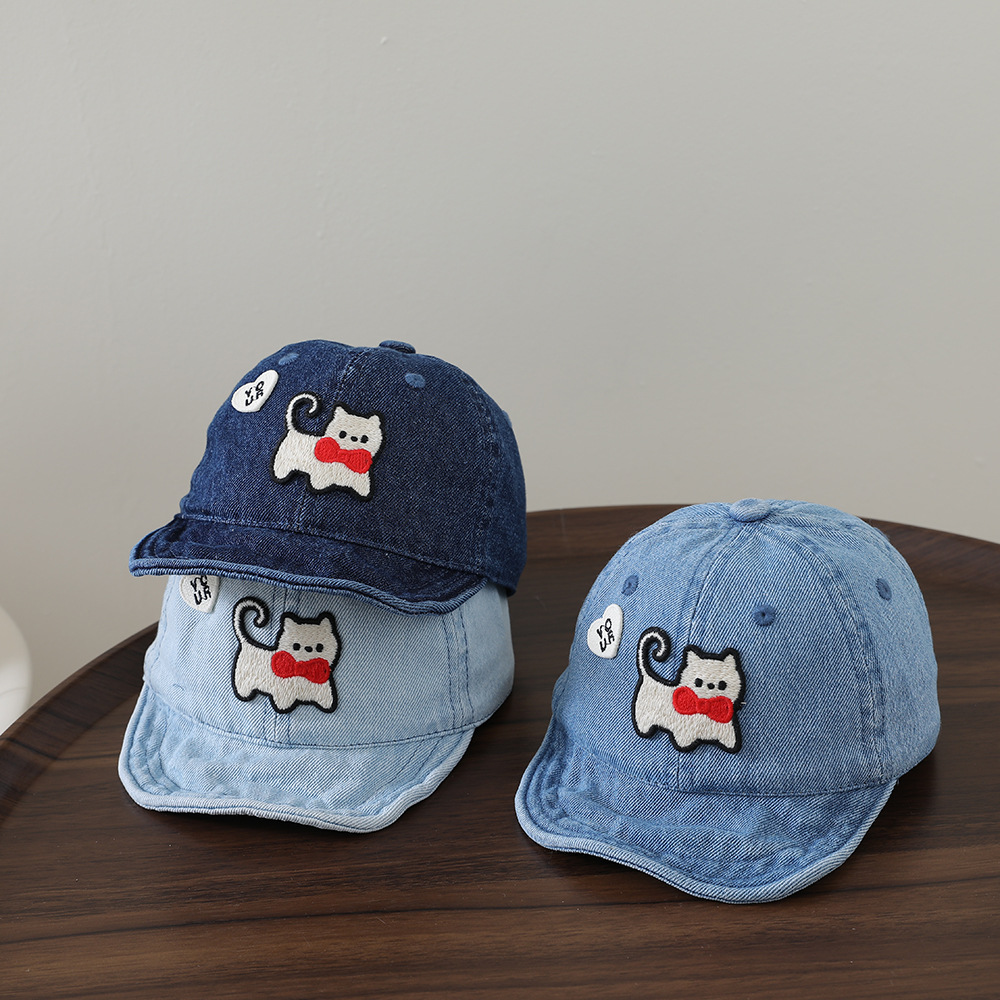 子供用ウォッシャブルデニムソフトブリム野球帽、猫の刺繍入り、 - Embroidery Cat のレビューと価格