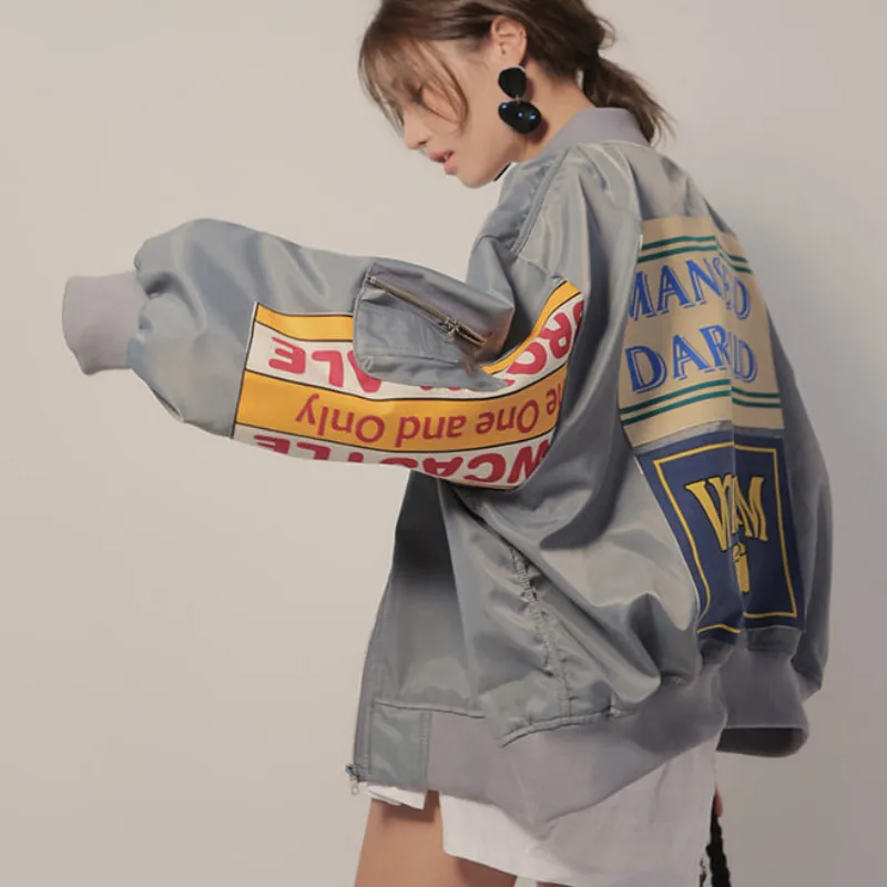 原宿手紙ジャケット女性ウインドブレーカーコートパッチルーズボ - Embroidery Design Patterns Flowers のレビューと価格